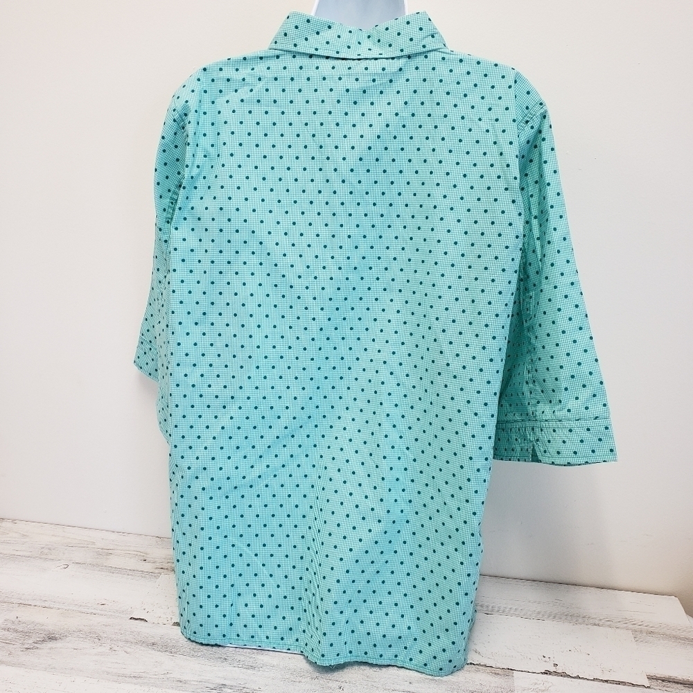 American Sweetheart Womens Blue Green Button Gingham Polka Dot Top Size Large - Picture 2 of 5